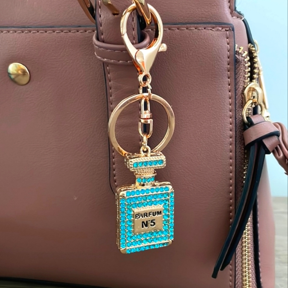 Blue Rhinestone Parfum Bottle Keychain